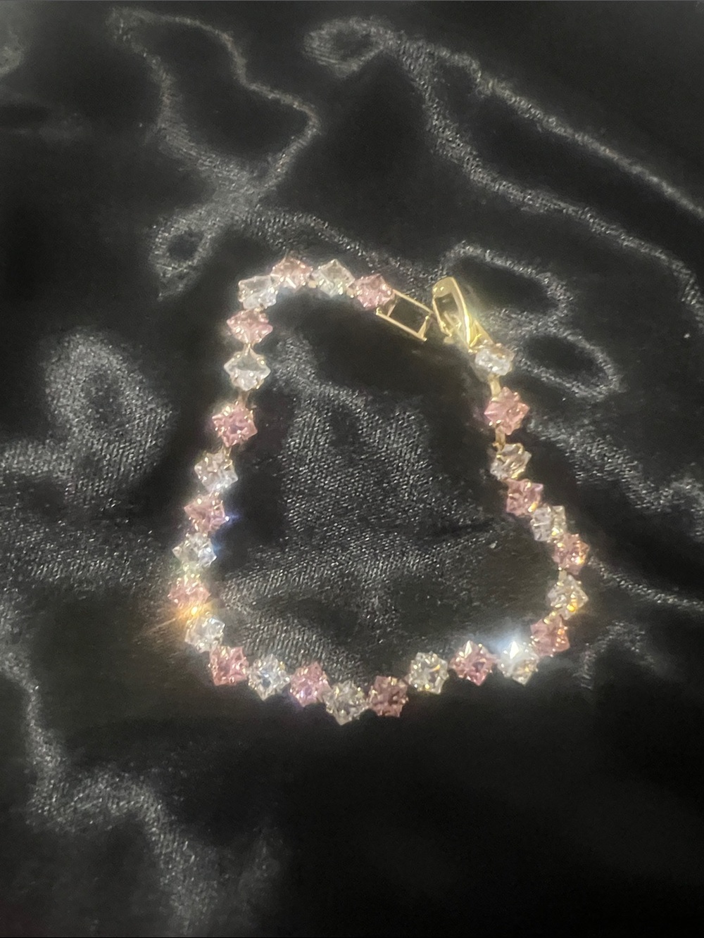 Gold Tennis Bracelet with Pink and Clear Cubic Zirconia
